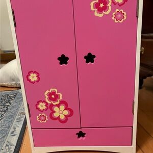 American Girl Pink Floral Cabinet with White Accents, good condition